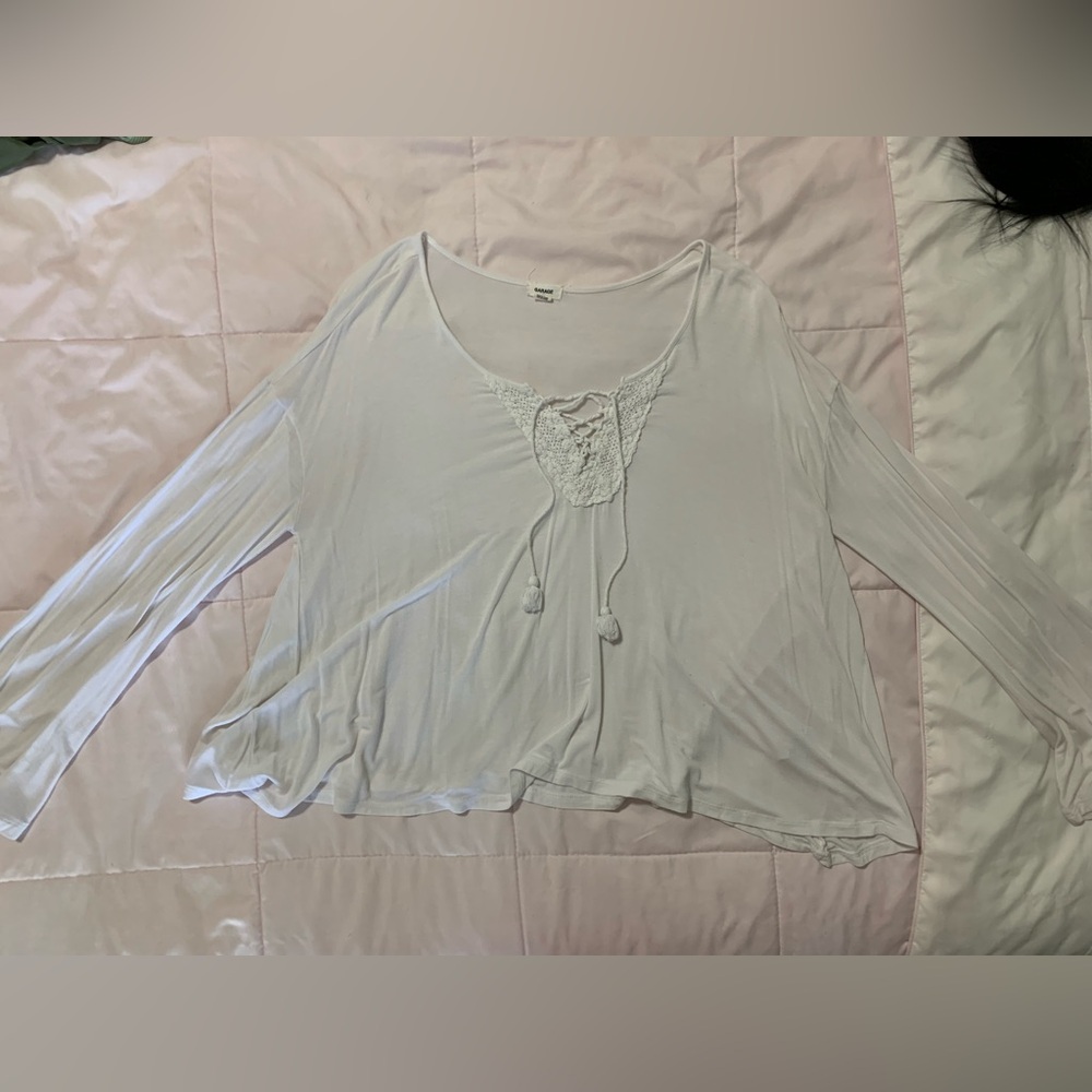 White Garage long sleeve loose flowy blouse with lanyard strings